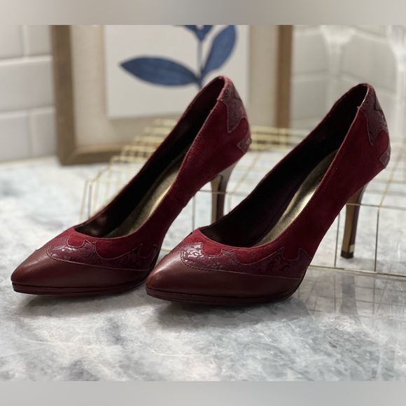 Reba Leather and Suede Burgundy Heels  - FREE SHIPPING - Picture 12 of 14